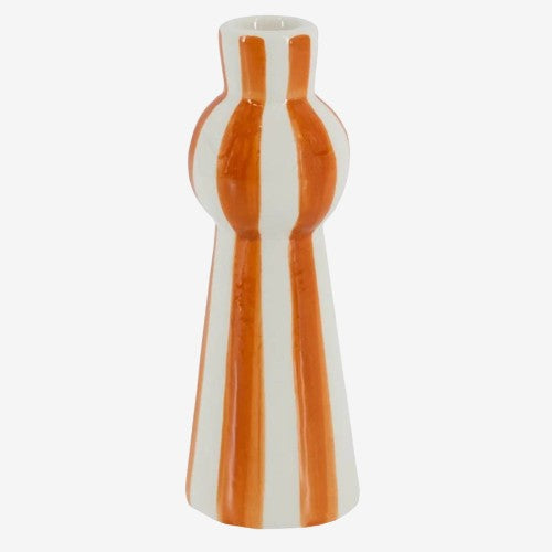 Kerzenständer keramiek stripes oranje