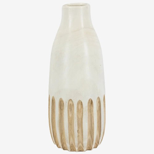 Holzvase Streifen weiß