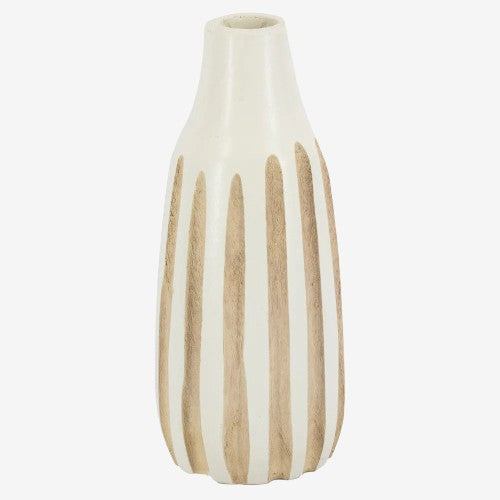 Holzvase Streifen weiß